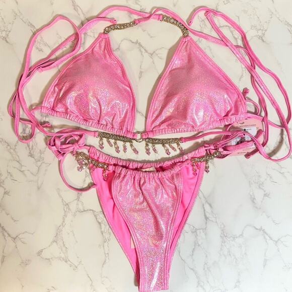 MODA MINX MAGIC IN MAKO WRAP TRIANGLE XL & RUCHED TIE SIDE BIKINI BOTTOMS L $79 - Picture 10 of 13